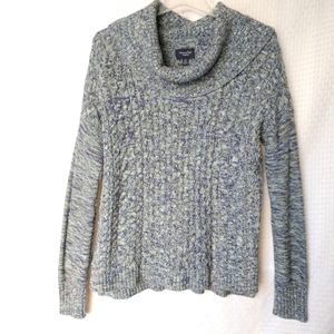 AEO Cowl Neck Sweater Purple Green Heathered Cable Knit Size Medium Chest 40"